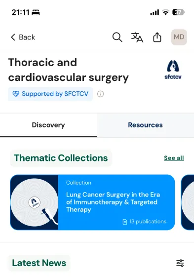 Thoracic and cardiovascular surgery Room with thematic collections and latest news.